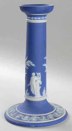 Cream Color on Wedgwood Blue Jasperware 9" Candlestick