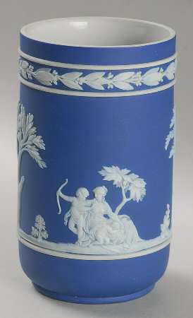 Cream Color on Wedgwood Blue Jasperware 5" Spill Vase