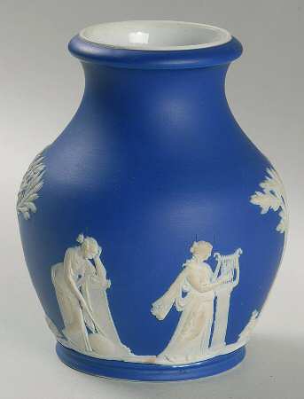 Cream Color on Wedgwood Blue Jasperware 5" Vase