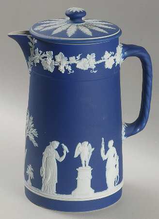 Cream Color on Wedgwood Blue Jasperware Chocolate Pot & Lid