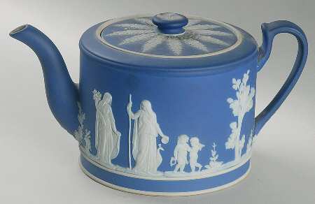 Cream Color on Wedgwood Blue Jasperware Brewster Teapot & Lid
