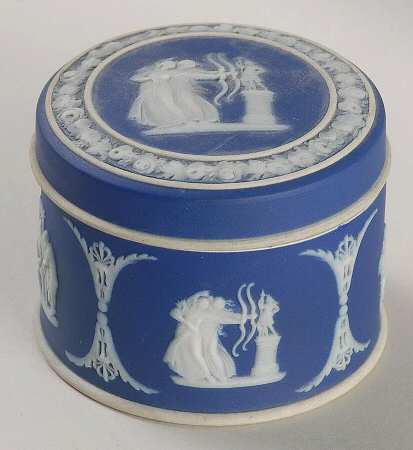 Cream Color on Wedgwood Blue Jasperware Pomade Box & Lid