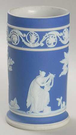 Cream Color on Wedgwood Blue Jasperware 4" Spill Vase