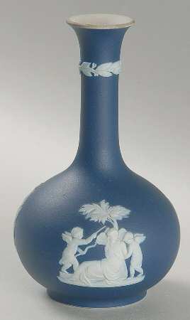 Cream Color on Wedgwood Blue Jasperware 5" Bud Vase