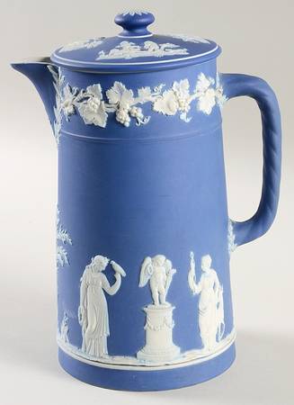 Cream Color on Wedgwood Blue Jasperware Chocolate Pot & Lid