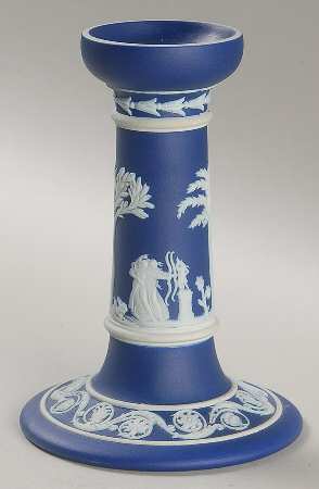 Cream Color on Wedgwood Blue Jasperware 5" Candlestick