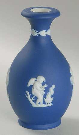 Cream Color on Wedgwood Blue Jasperware 5" Bud Vase