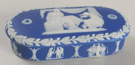 Cream Color on Wedgwood Blue Jasperware Match Holder with Lid