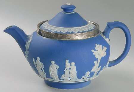 Cream Color on Wedgwood Blue Jasperware Mini Teapot & Lid