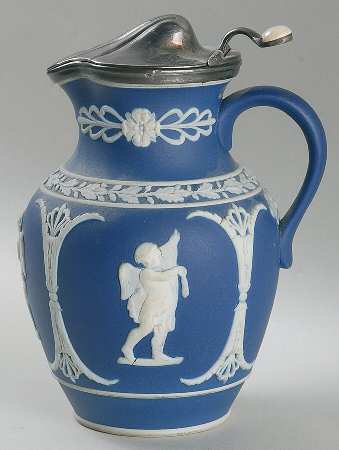 Cream Color on Wedgwood Blue Jasperware 18 Oz Jug & Metal Lid