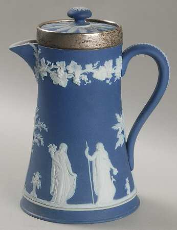 Cream Color on Wedgwood Blue Jasperware After Dinner Coffee Pot & Lid