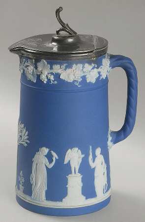 Cream Color on Wedgwood Blue Jasperware 22 Oz Trojan Jug with Metal Lid