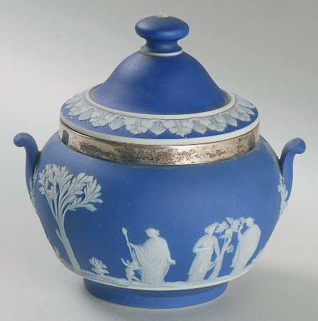 Cream Color on Wedgwood Blue Jasperware 146 Shape Sugar Bowl & Lid