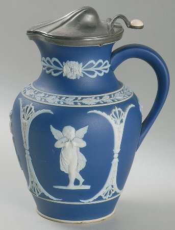 Cream Color on Wedgwood Blue Jasperware 22 Oz Jug & Metal Lid