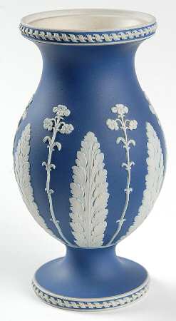 Cream Color on Wedgwood Blue Jasperware 6" Vase
