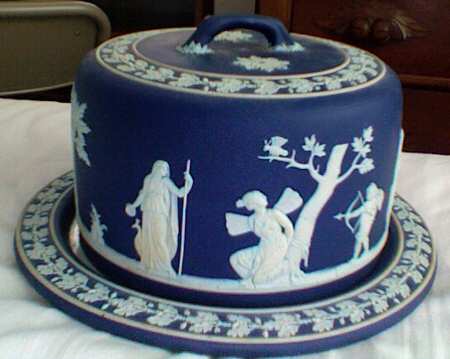 Cream Color on Wedgwood Blue Jasperware Round Cheese Dish & Lid