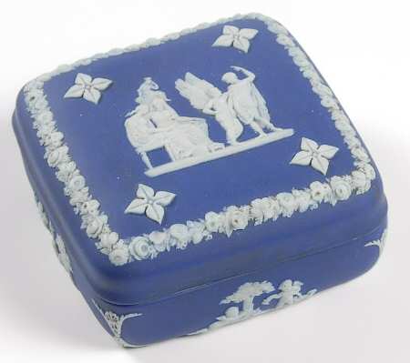 Cream Color on Wedgwood Blue Jasperware Square Box with Lid
