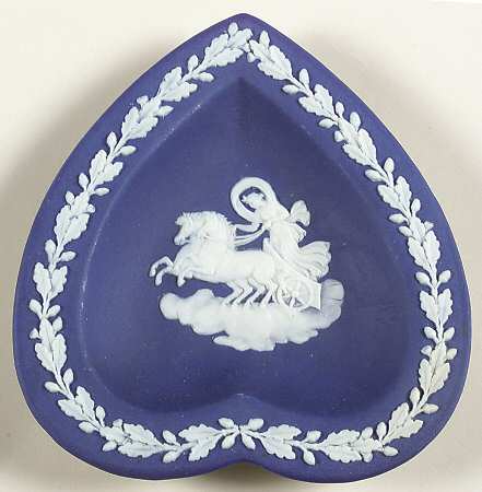 Cream Color on Wedgwood Blue Jasperware Small Heart Shape Ashtray