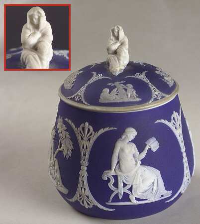 Cream Color on Wedgwood Blue Jasperware Sugar Bowl & Lid