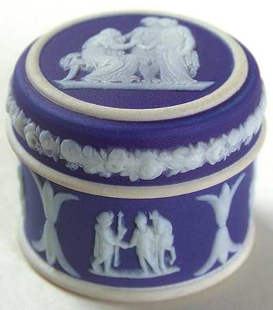 Cream Color on Wedgwood Blue Jasperware Miniature Round Box