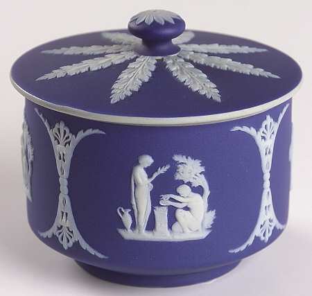 Cream Color on Wedgwood Blue Jasperware Round Bon Bon & Lid