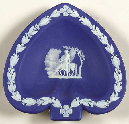 Cream Color on Wedgwood Blue Jasperware Small Spade Shape Ashtray