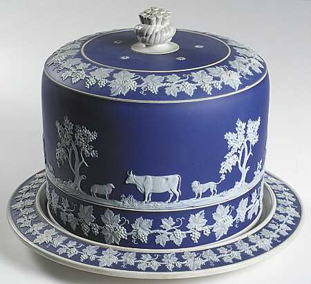 Cream Color on Wedgwood Blue Jasperware China Cake Safe
