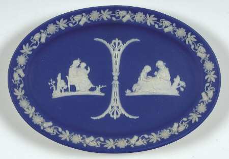 Cream Color on Wedgwood Blue Jasperware 9" Oval Tray