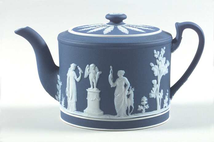 Cream Color on Wedgwood Blue Jasperware Mini Teapot & Lid