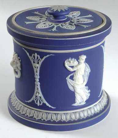 Cream Color on Wedgwood Blue Jasperware Tobacco Jar & Lid
