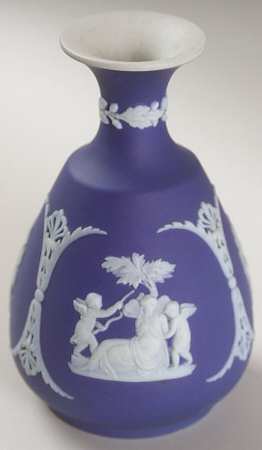 Cream Color on Wedgwood Blue Jasperware 5" Cameo Bud Vase