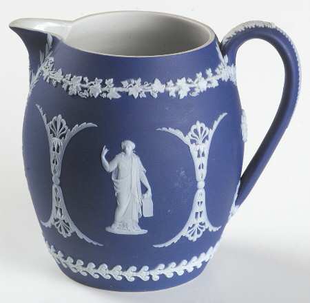 Cream Color on Wedgwood Blue Jasperware 12 Oz Pitcher