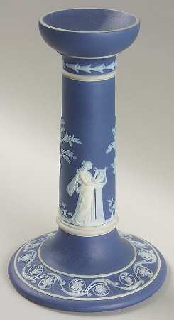 Cream Color on Wedgwood Blue Jasperware 7" Candlestick