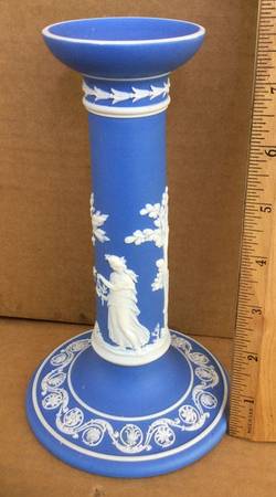Cream Color on Wedgwood Blue Jasperware 7" Candlestick