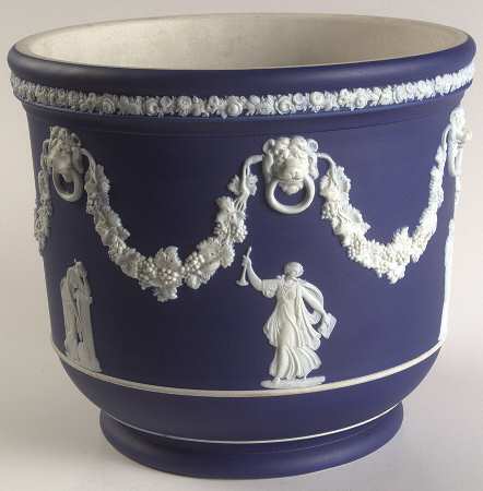 Cream Color on Wedgwood Blue Jasperware 7" Jardiniere