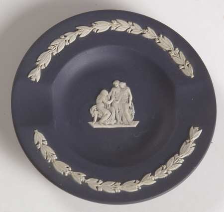 Cream Color on Wedgwood Blue Jasperware 2 Slot Round Ashtray
