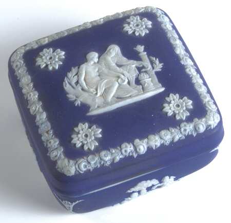Cream Color on Wedgwood Blue Jasperware Square Box with Lid