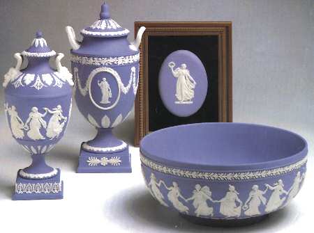Cream Color on Wedgwood Blue Jasperware 5" Urn with Lid