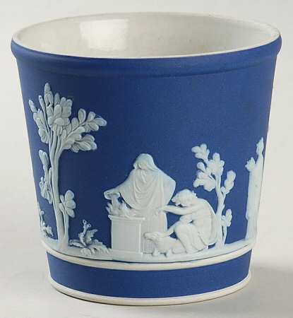 Cream Color on Wedgwood Blue Jasperware 3" Brewater Jardiniere