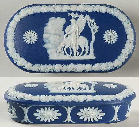 Cream Color on Wedgwood Blue Jasperware Match Box Holder & Lid