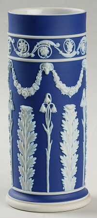 Cream Color on Wedgwood Blue Jasperware 6" Spill Vase