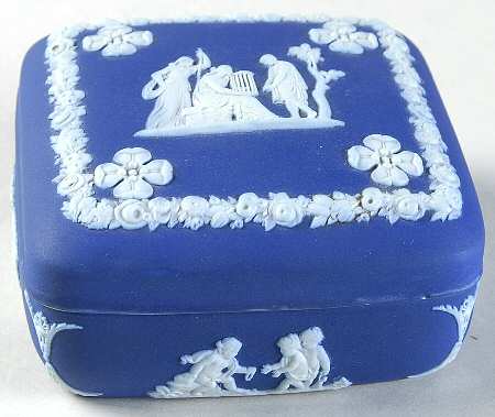 Cream Color on Wedgwood Blue Jasperware Square Box with Lid by Wedgwood