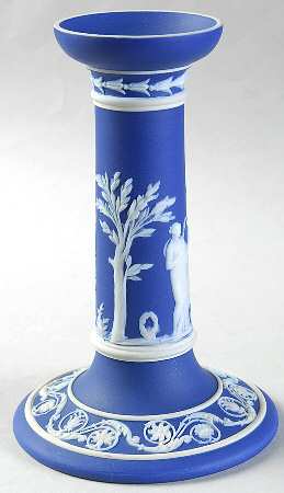 Cream Color on Wedgwood Blue Jasperware 6" Candlestick