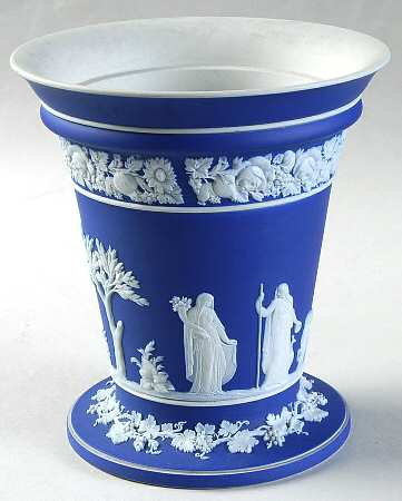 Cream Color on Wedgwood Blue Jasperware 6" Vase