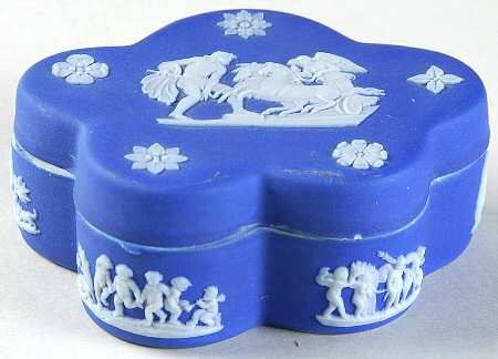 Cream Color on Wedgwood Blue Jasperware Pentefoil Box & Lid