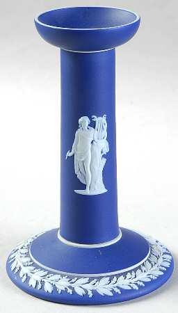 Cream Color on Wedgwood Blue Jasperware 6" Candlestick