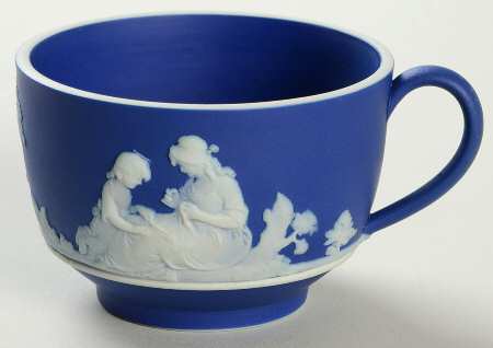 Cream Color on Wedgwood Blue Jasperware Flat Demitasse Cup