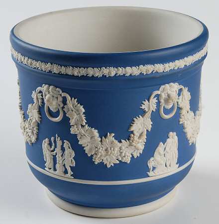 Cream Color on Wedgwood Blue Jasperware 4" Jardiniere