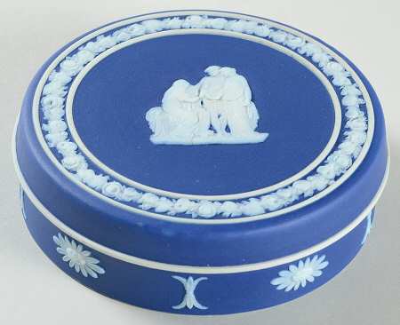 Cream Color on Wedgwood Blue Jasperware 4" Round Box & Lid