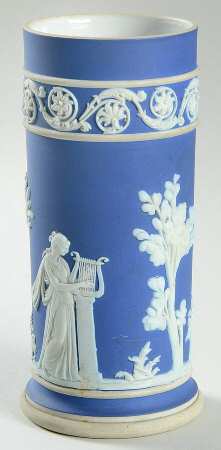 Cream Color on Wedgwood Blue Jasperware 5" Spill Vase